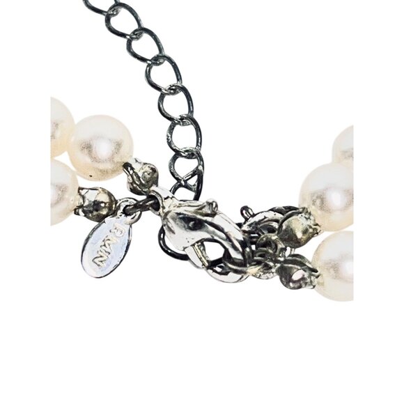 Roman Double Strand Faux Pearl And Black Textured Bead Necklace (6190) - Picture 6 of 6